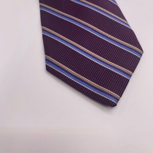 Hickey Freeman Plum Tie with Blue and Gold Stripes